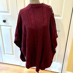 Talbots maroon cabled oversized lightweight poncho sweater